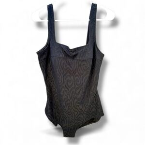 VTG Retro Black Swirl Maillot Baltex One Piece Swimsuit Made In Canada Sz 20W